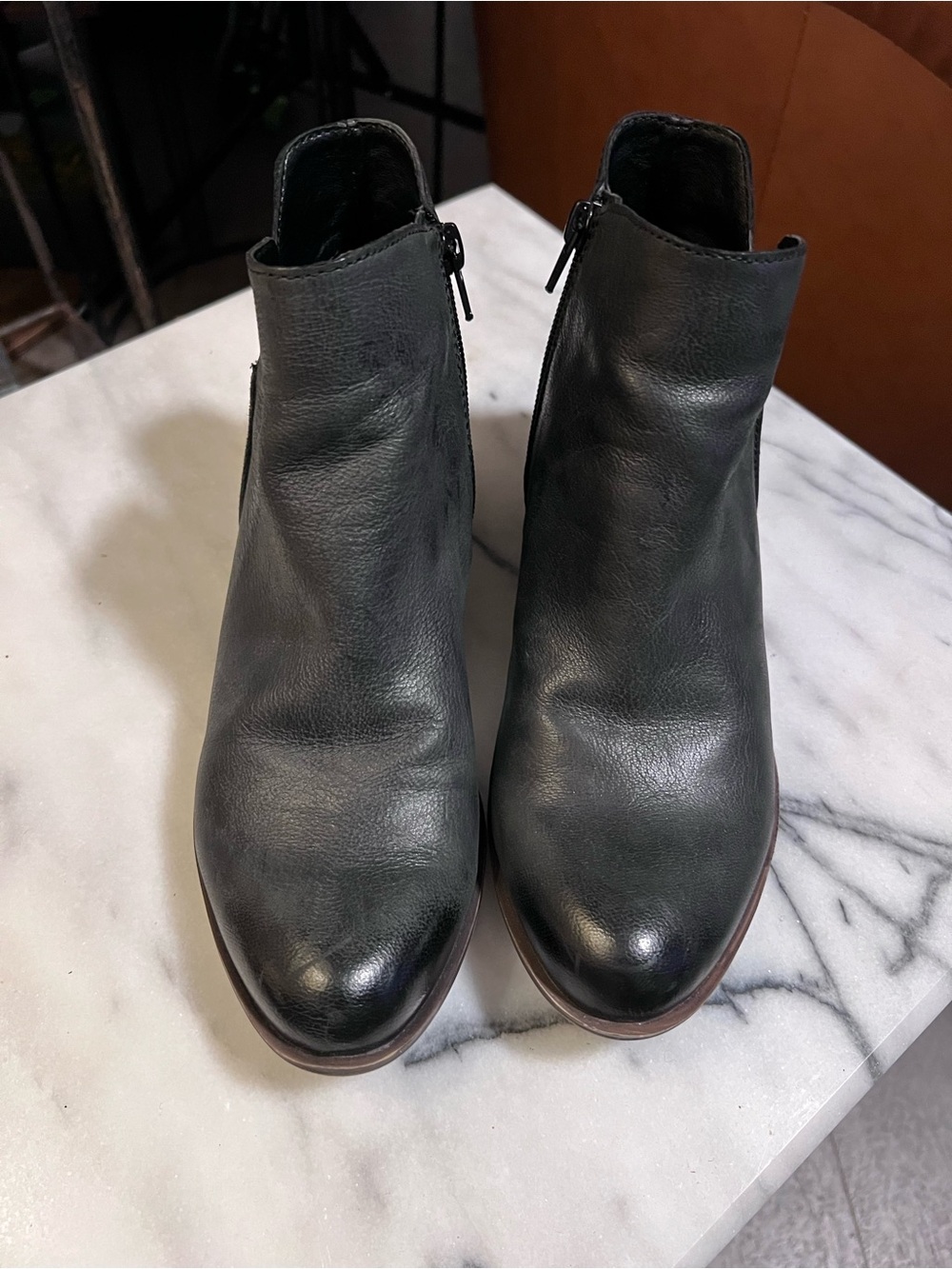 Lucky Brand Black Leather Ankle Booties with Side Zip